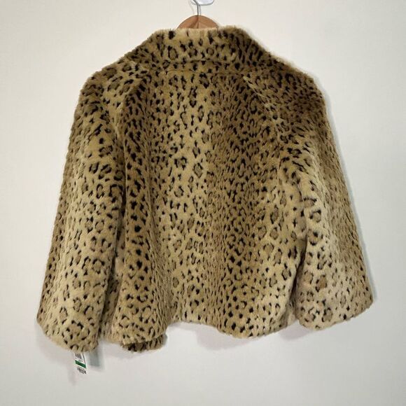 INC International Concepts Leopard Faux Fur Jacket Women Large Lined 3/4 Sleeve - Picture 2 of 5